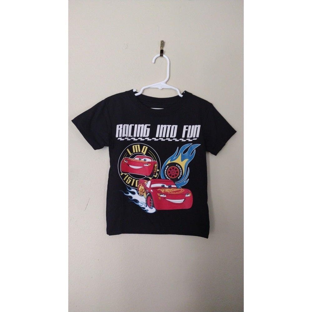 Disney Pixar Cars Lightning McQueen Black Racing Into Fun Graphic Shirt Size 3T